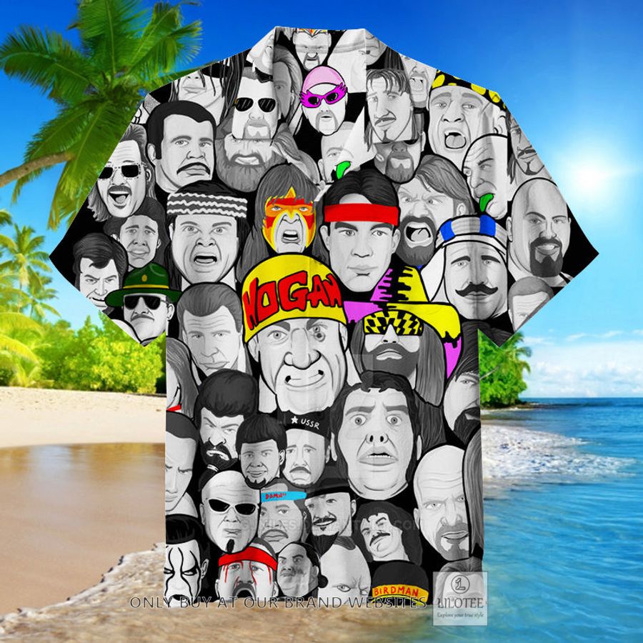 Wrestling Character Collage Art black white Hawaiian Shirt - LIMITED EDITION 9