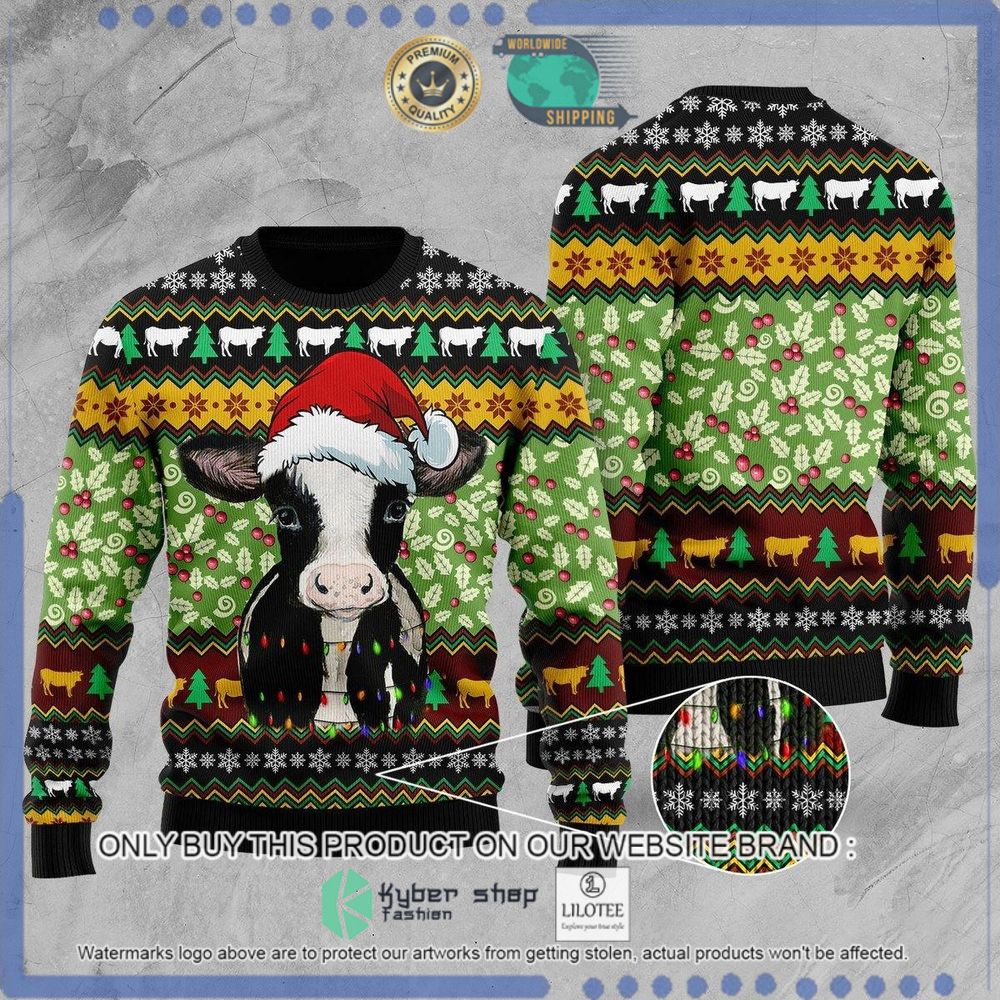 cow xmas green yellow christmas sweater 1 82585