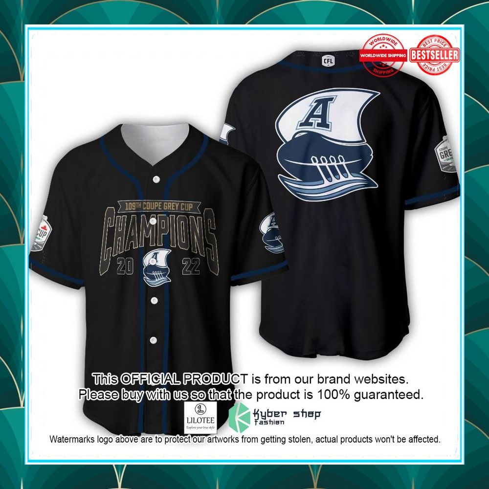 Toronto Argonauts 109 Grey Cup Champions Black Baseball Shirt 1