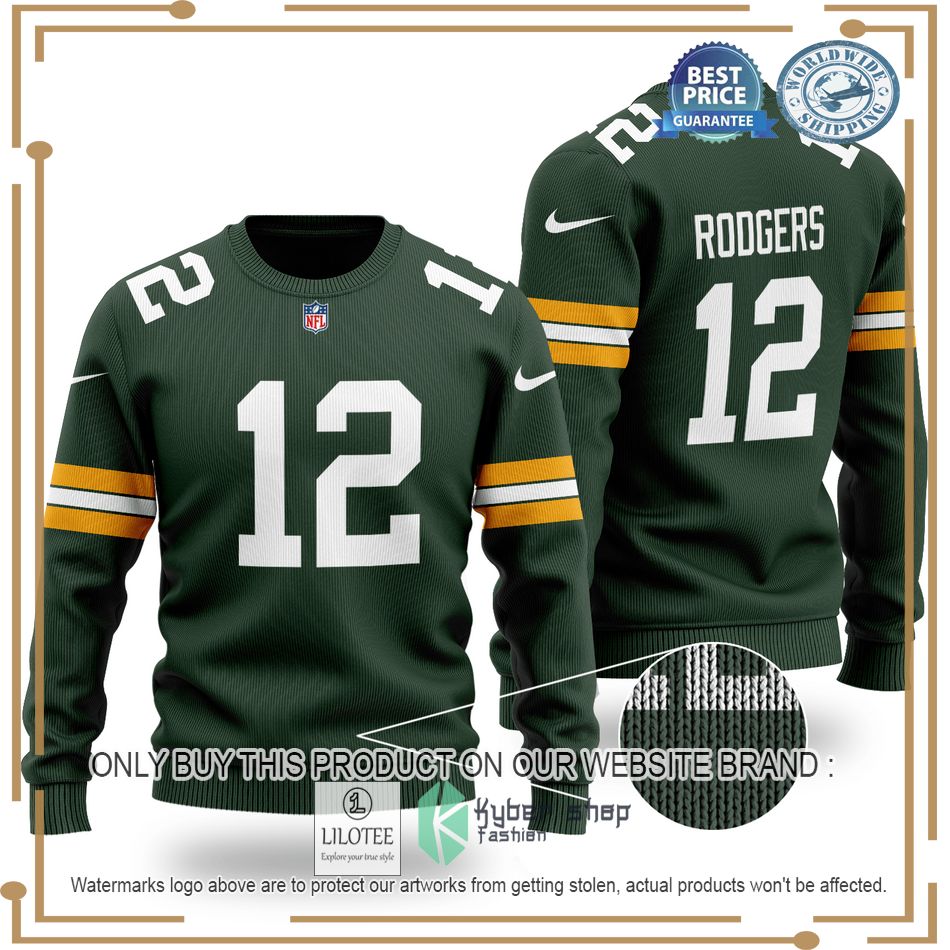 aaron rodgers 12 green bay packers nfl green wool sweater 1 59243