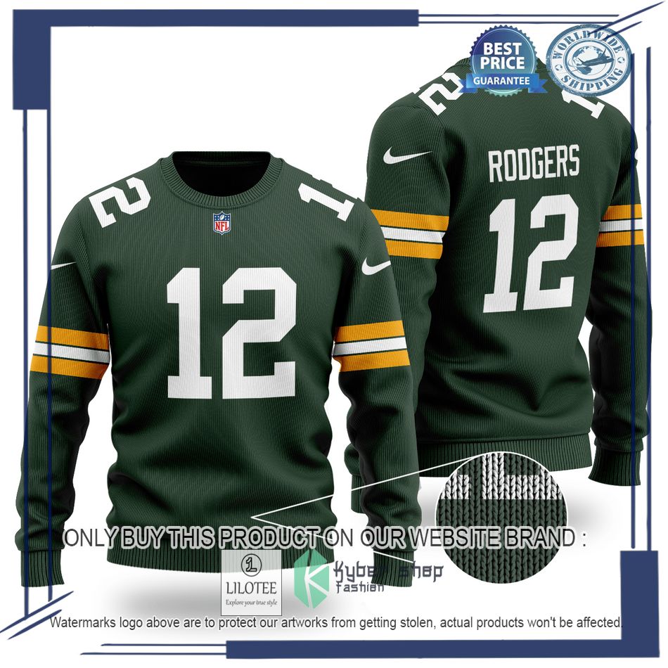 aaron rodgers 12 green bay packers nfl green wool sweater 1 62888