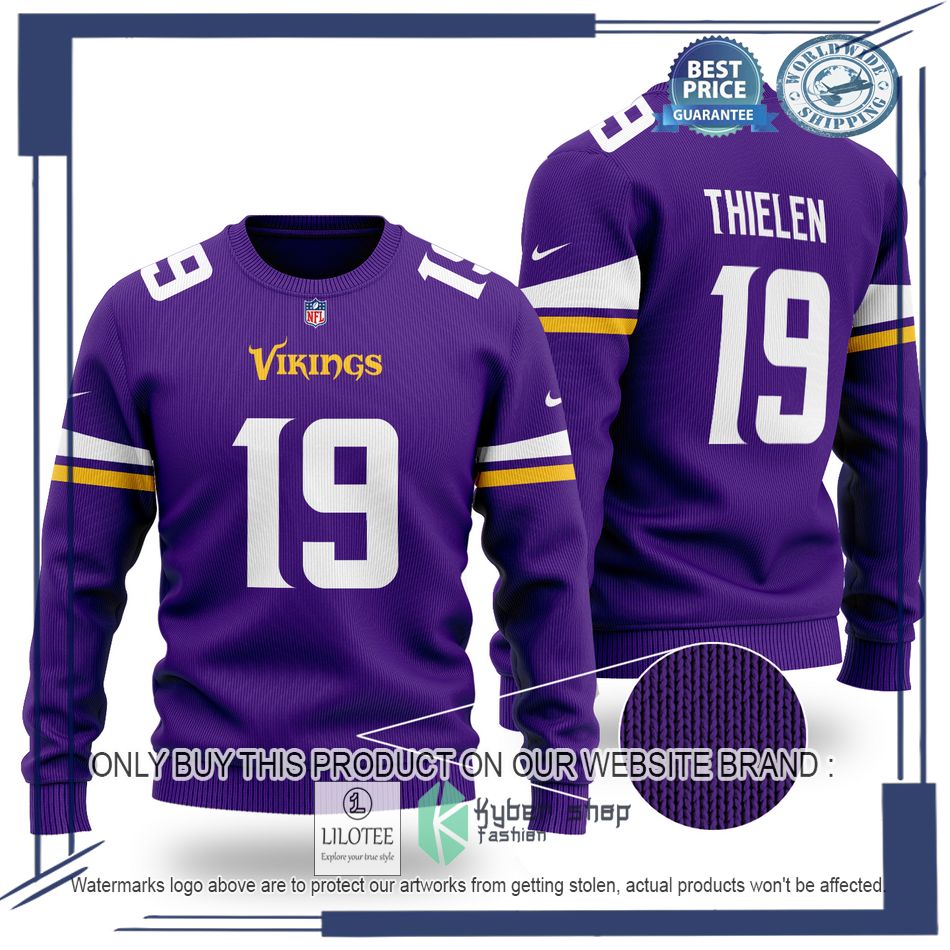 adam thielen 19 minnesota vikings nfl purple wool sweater 1 22502
