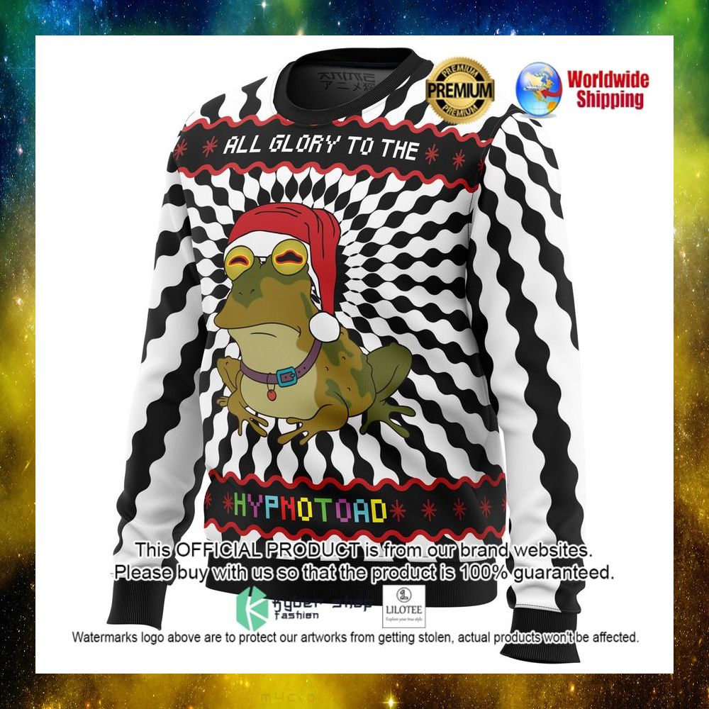 all glory to the hypnotoad santa hat christmas sweater 1 551