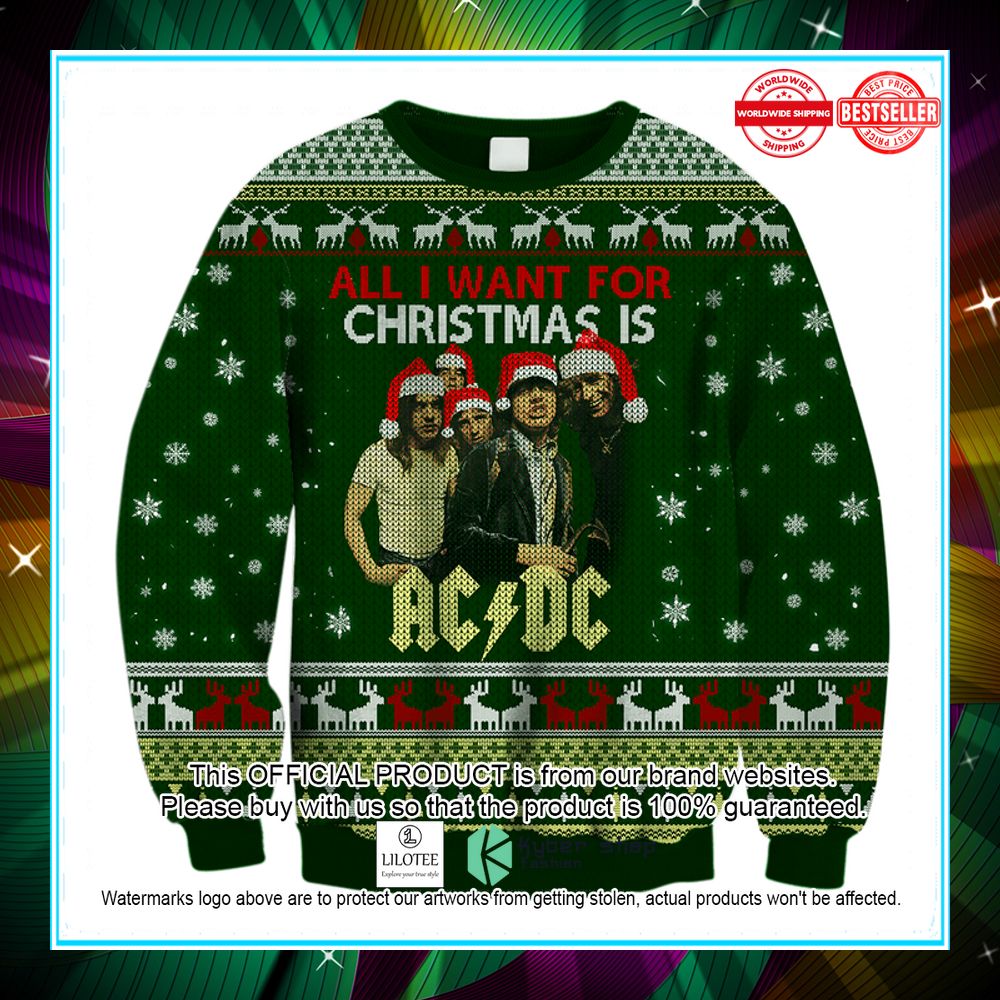 all i want for christmas is acdc green sweater 1 709