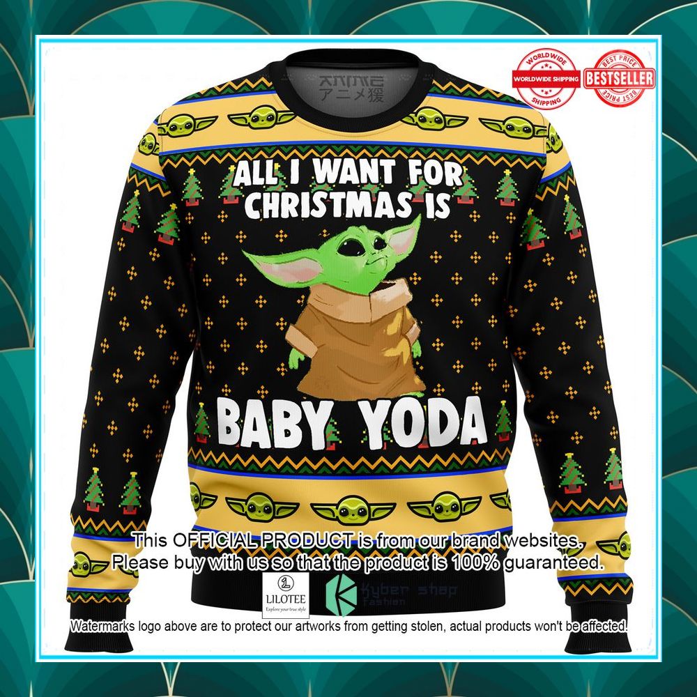 all i want for christmas is baby yoda star wars ugly christmas sweater 1 674
