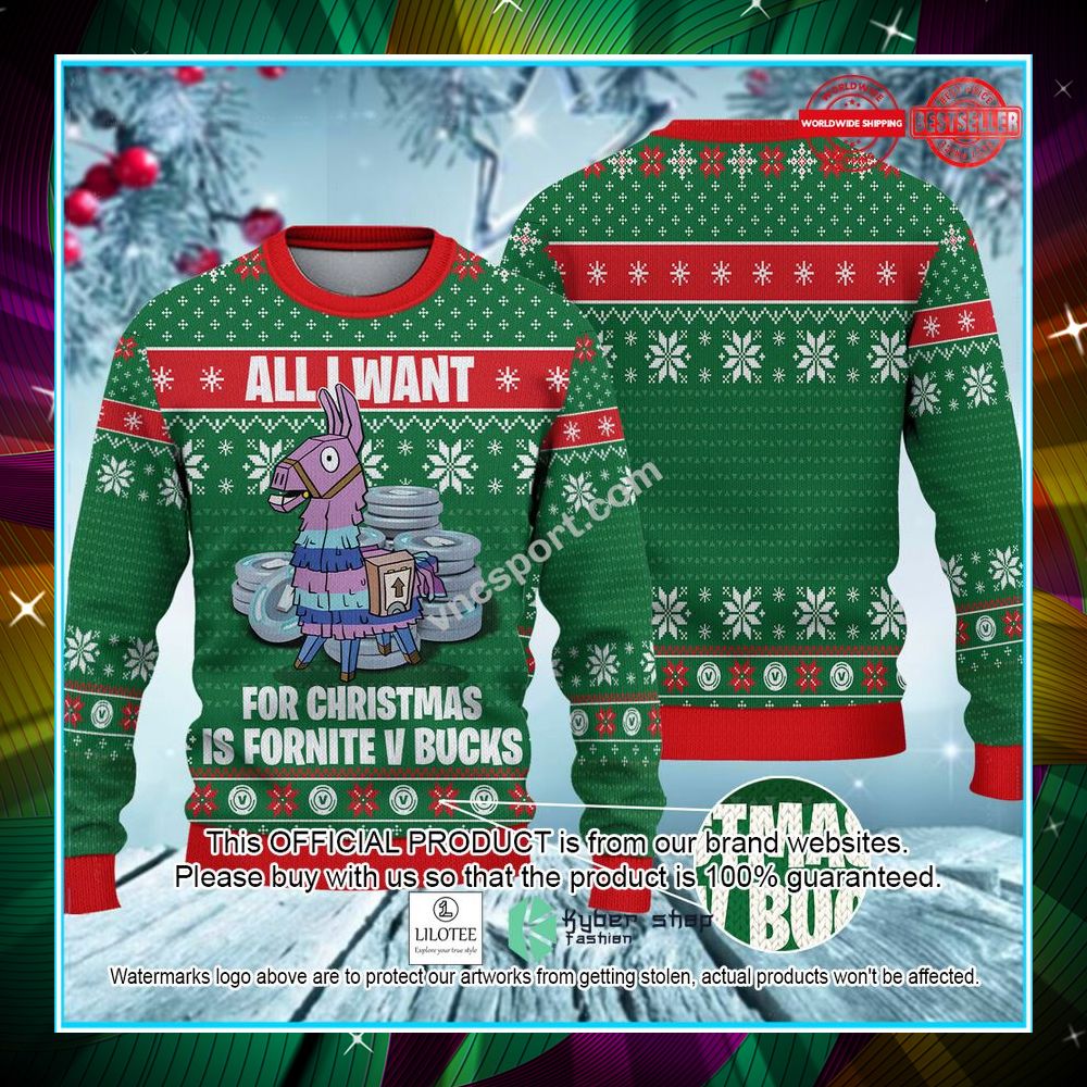 all i want for christmas is fortnite v bucks christmas sweater 1 916