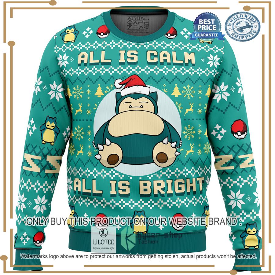 all is calm all bright snorlax pokemon christmas sweater 1 35461