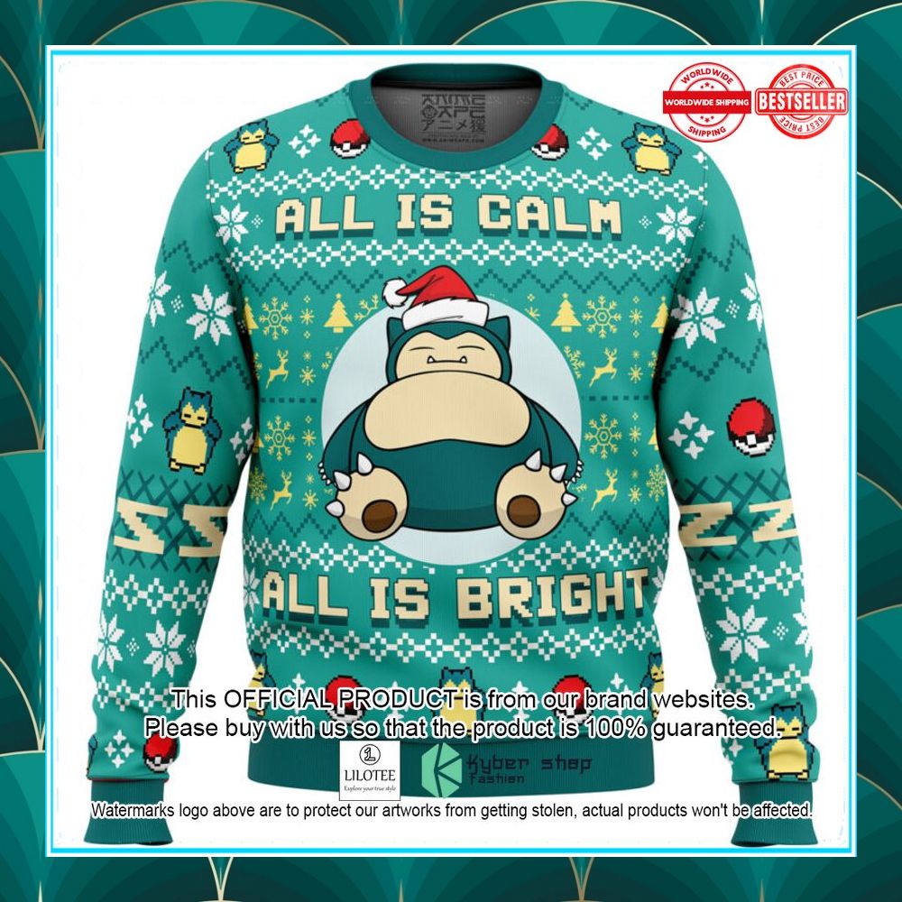 all is calm all is bright snorlax pokemon sweater 4 727