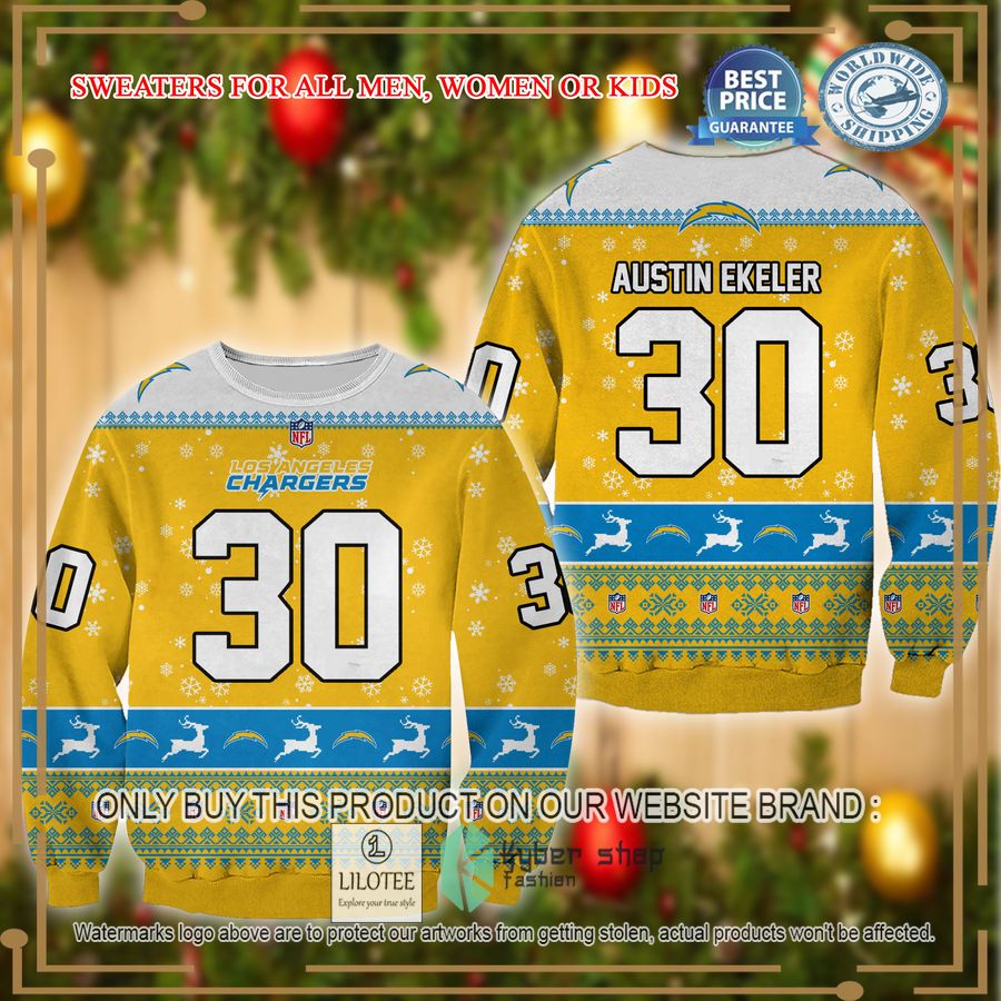austin ekeler los angeles chargers christmas sweater 1 62853