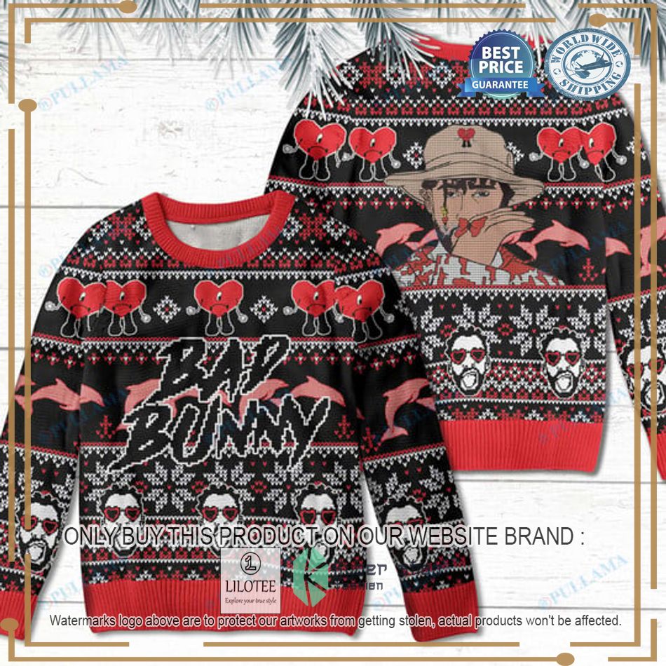 bad bunny art ugly christmas sweater 1 74193