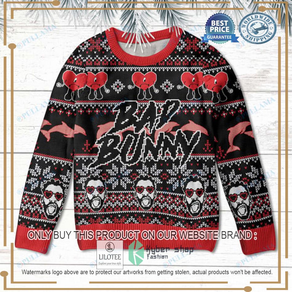 bad bunny art ugly christmas sweater 2 6784