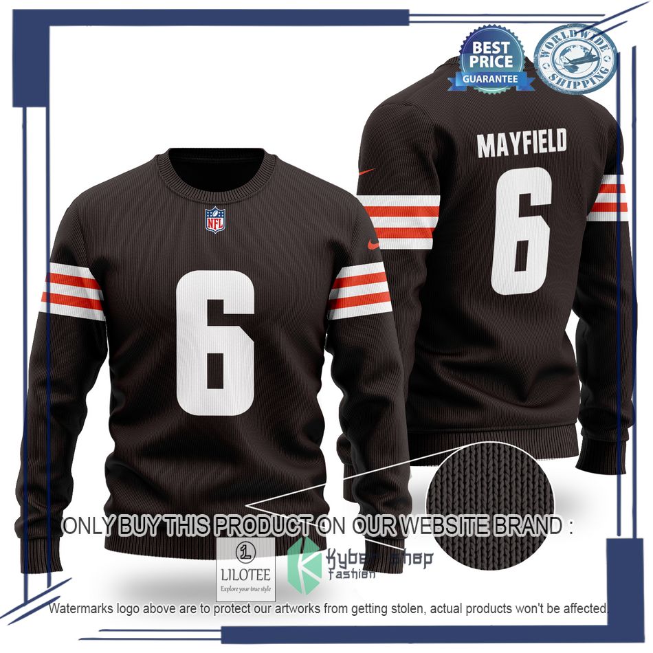 baker mayfield 6 cleveland browns nfl brown wool sweater 1 3941