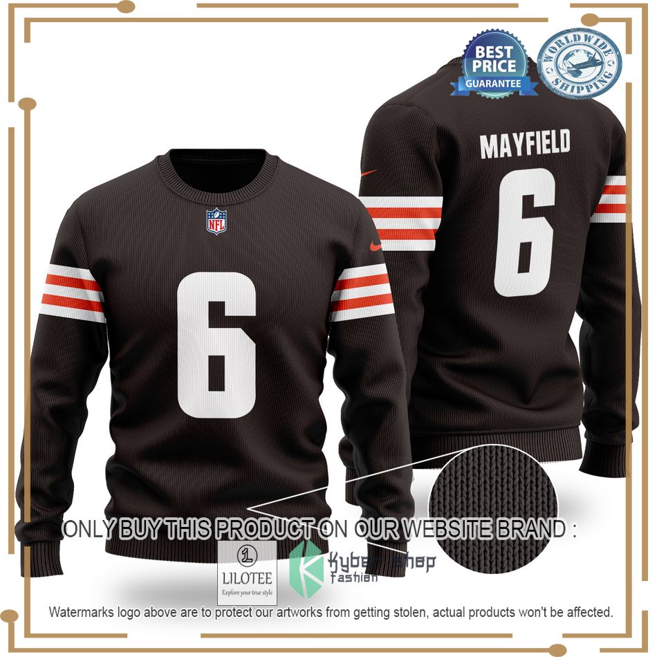 baker mayfield 6 cleveland browns nfl brown wool sweater 1 47083