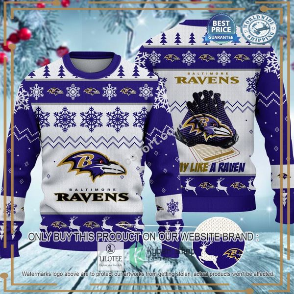 baltimore ravens play like a raven christmas sweater 1 50356