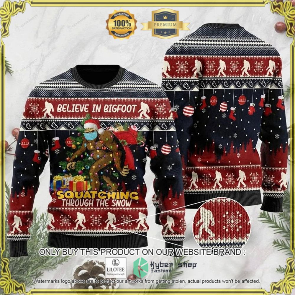 believe in bigfoot squatching through the snow christmas sweater 1 41425