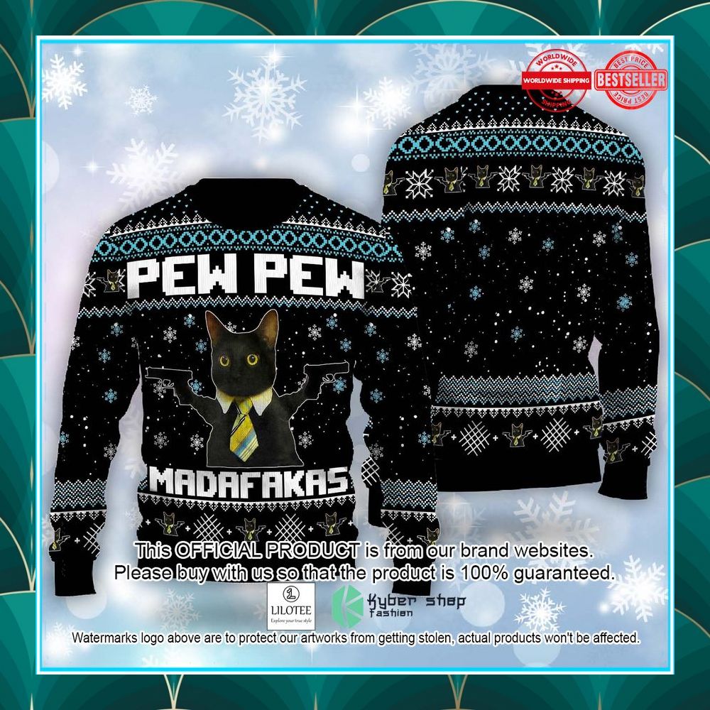 black cat pew pew madafakas christmas sweater 1 656