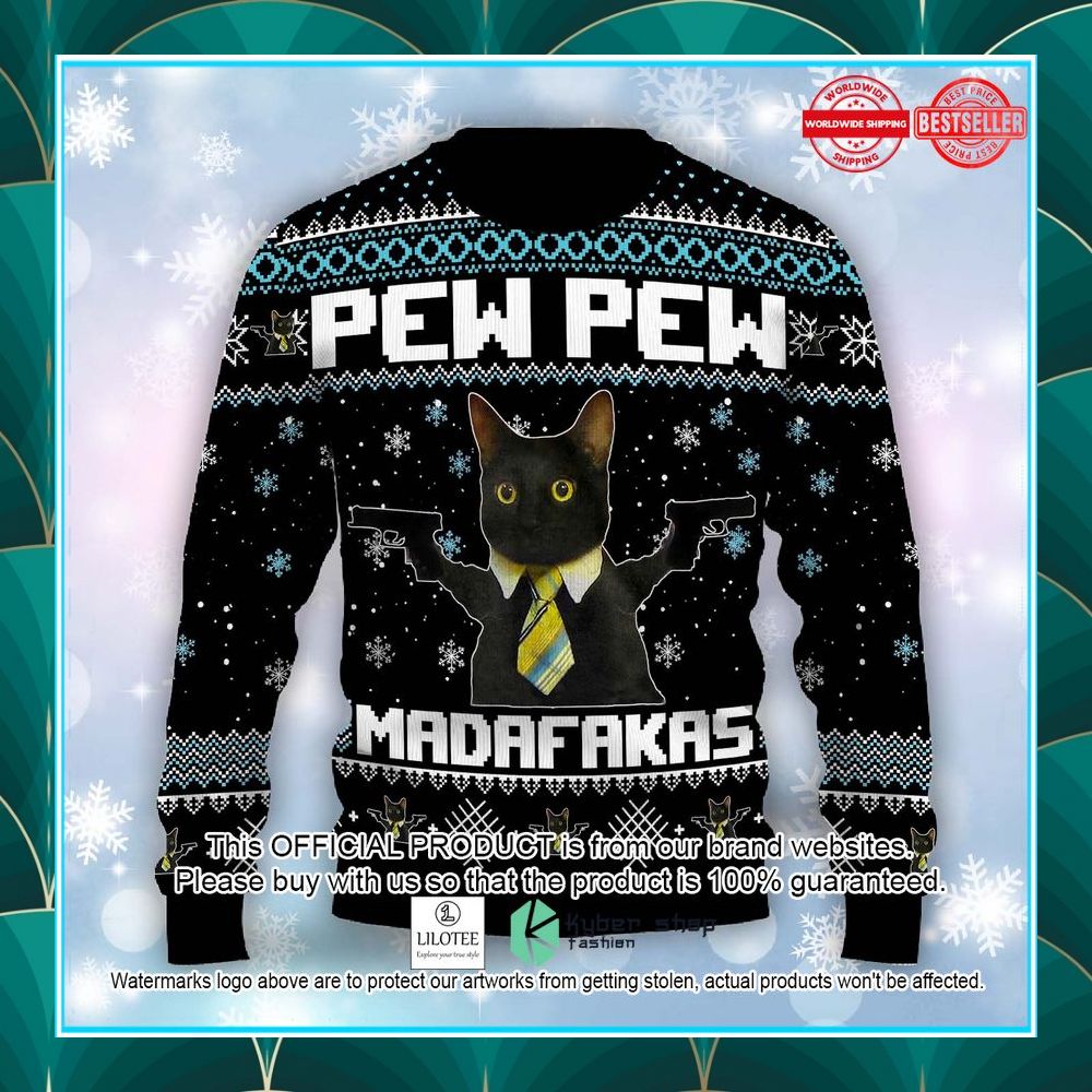 black cat pew pew madafakas christmas sweater 2 271