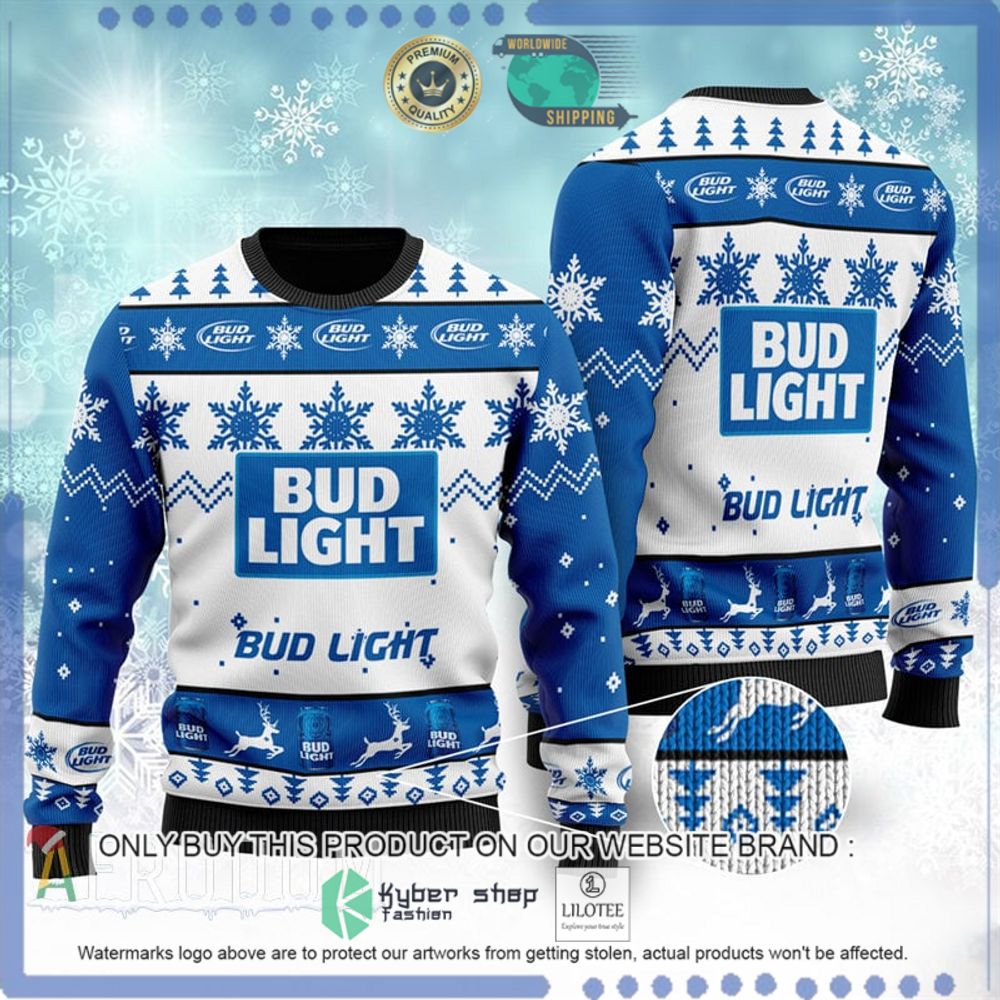 bud light blue white christmas sweater 1 44189