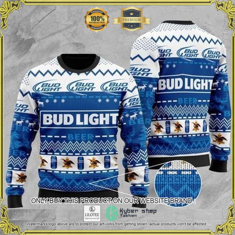 bud light blue white color christmas sweater 1 13123