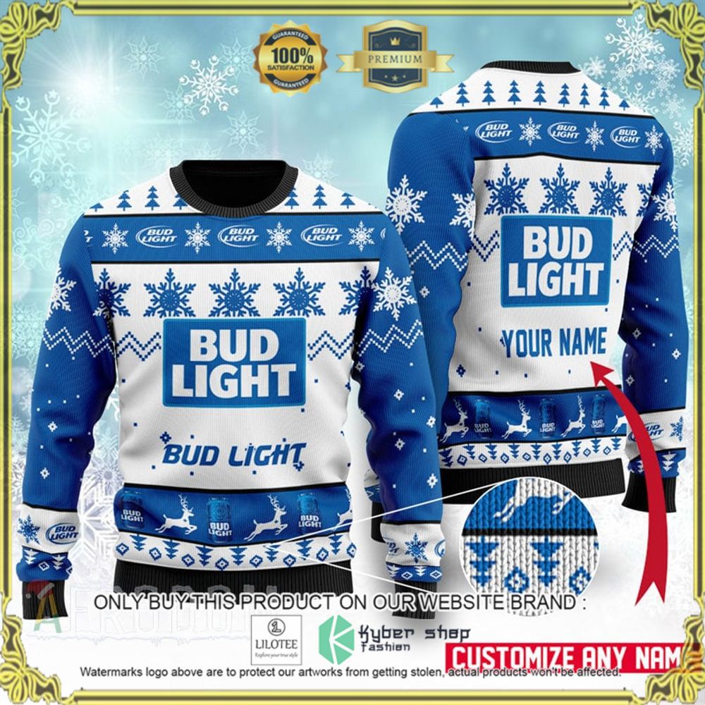 bud light your name blue white christmas sweater 1 17763