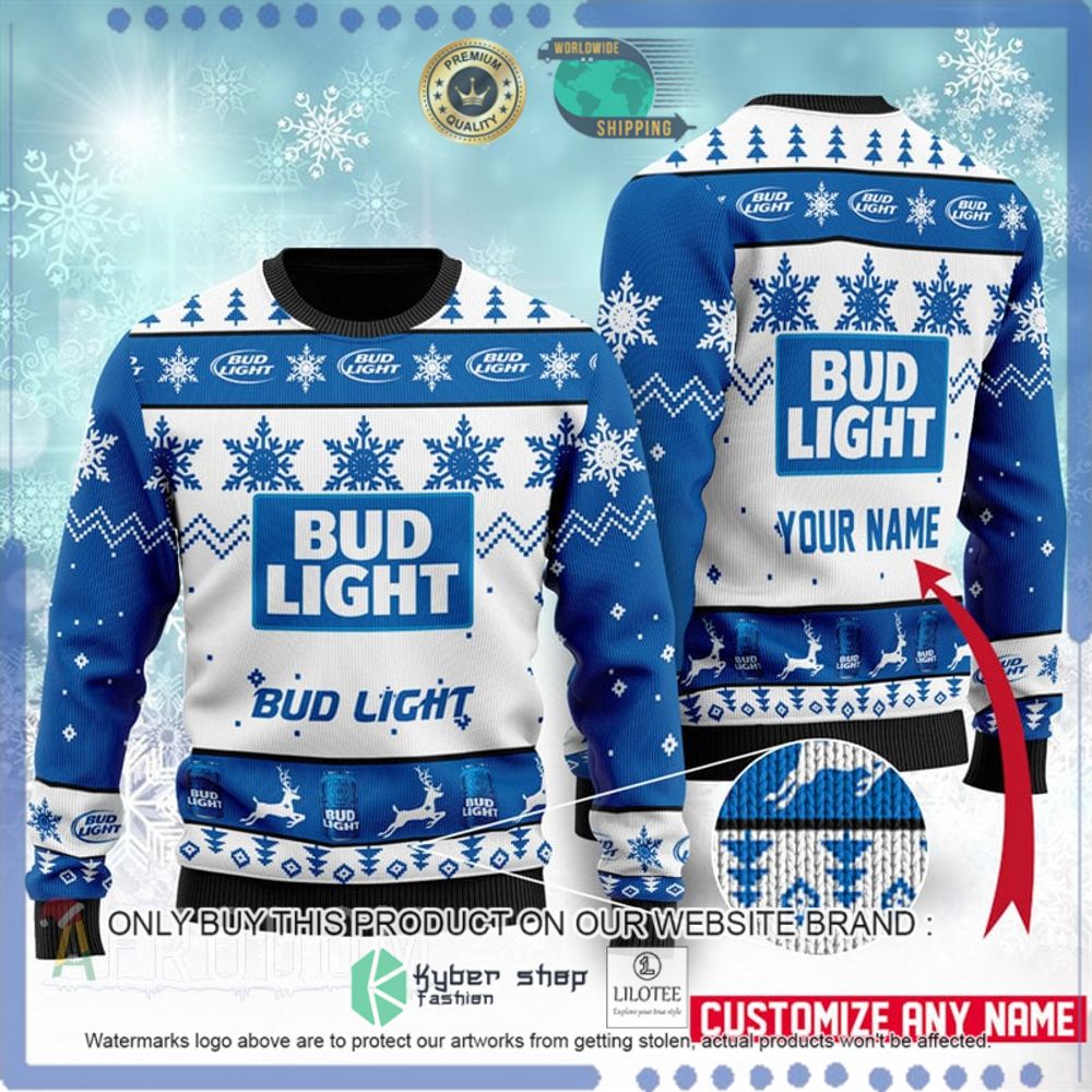 bud light your name blue white christmas sweater 1 82176