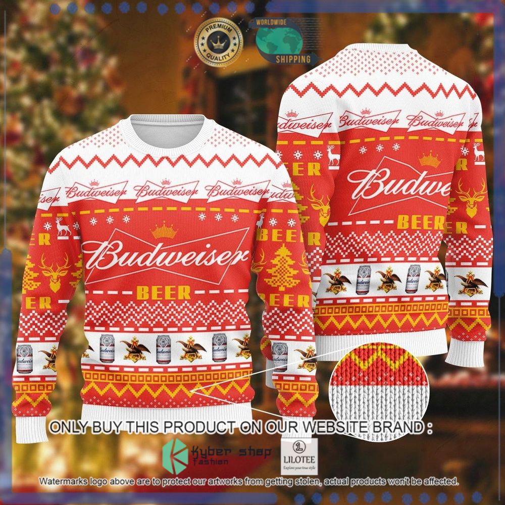 budweiser beer white red christmas sweater 1 28588