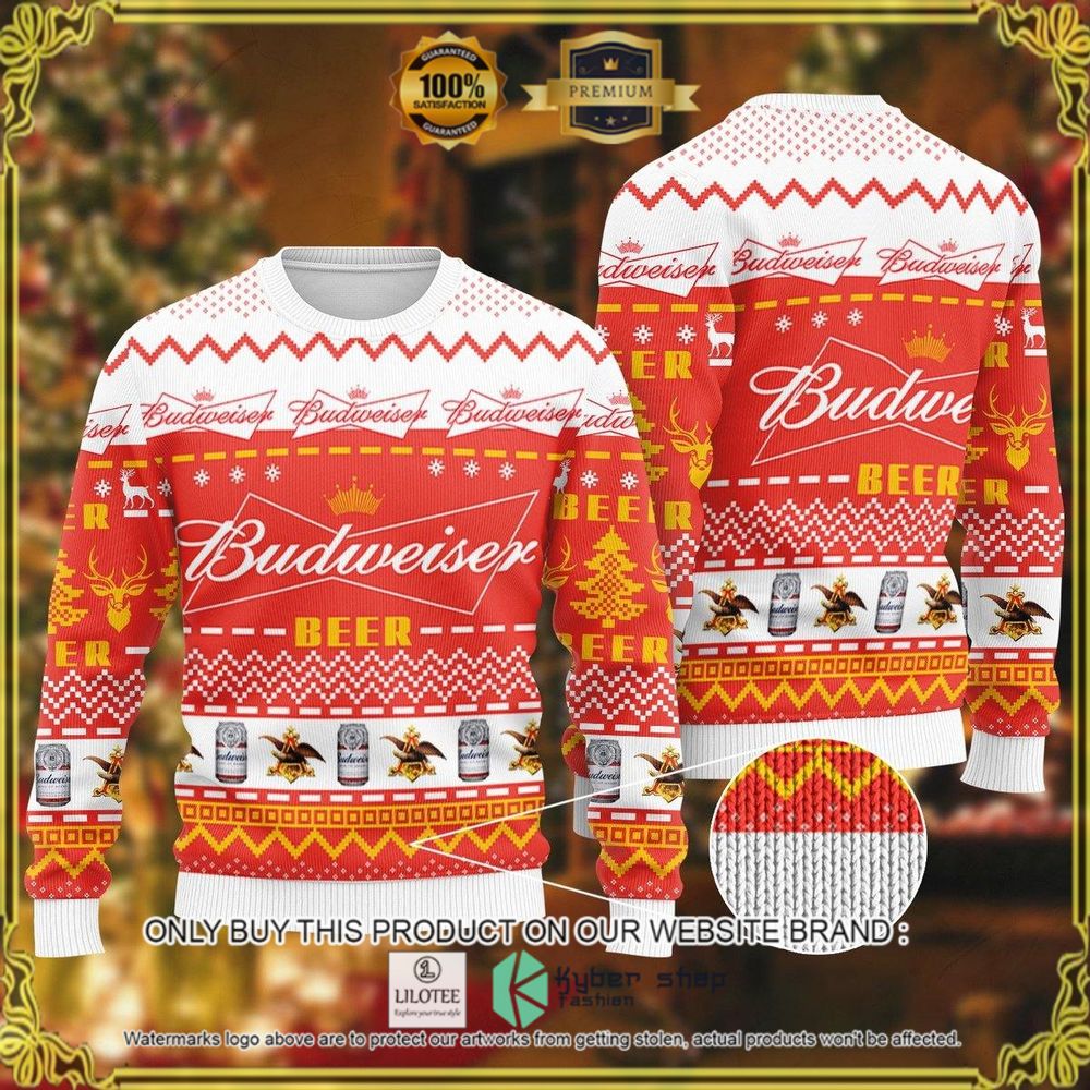 budweiser beer white red christmas sweater 1 91743