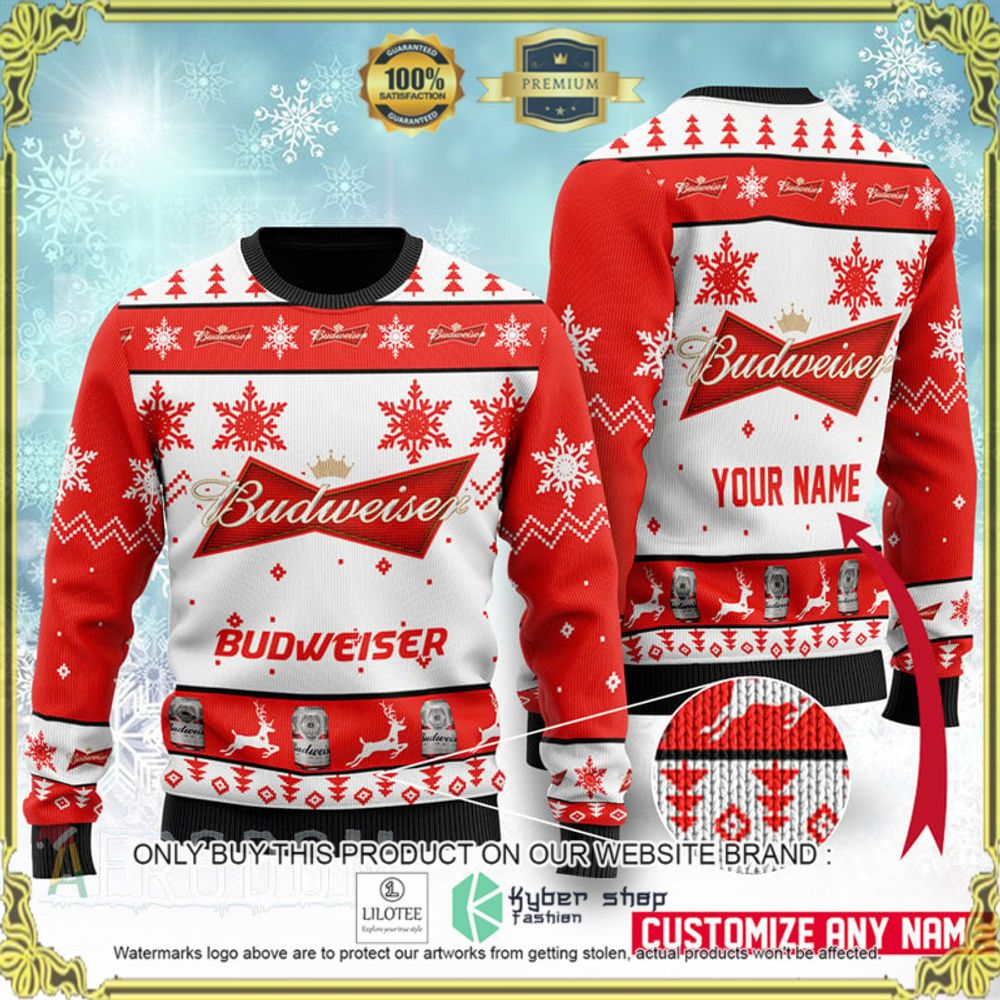 budweiser beer your name red white christmas sweater 1 85263