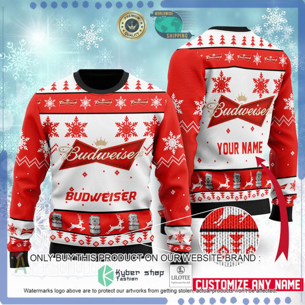 budweiser beer your name red white christmas sweater 1 92451