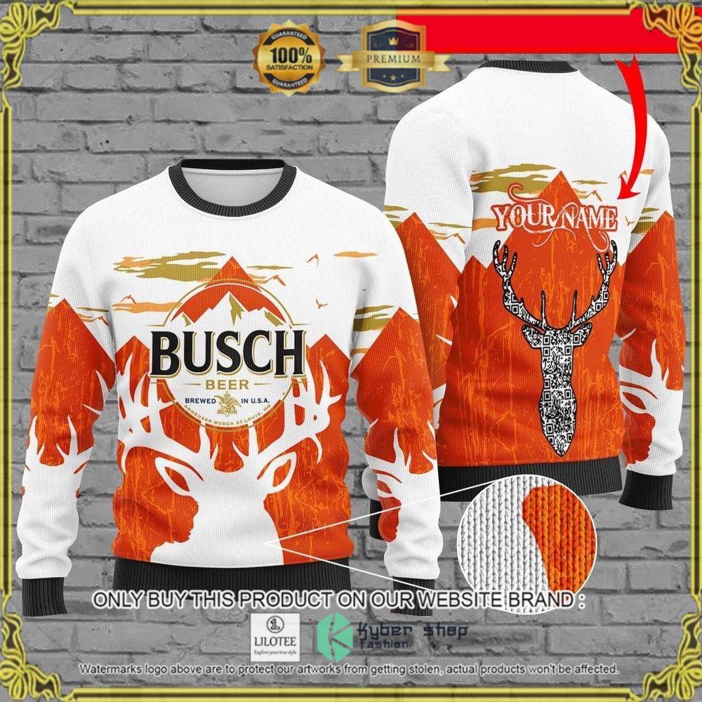 busch beer brewed in usa your name christmas sweater 1 14761