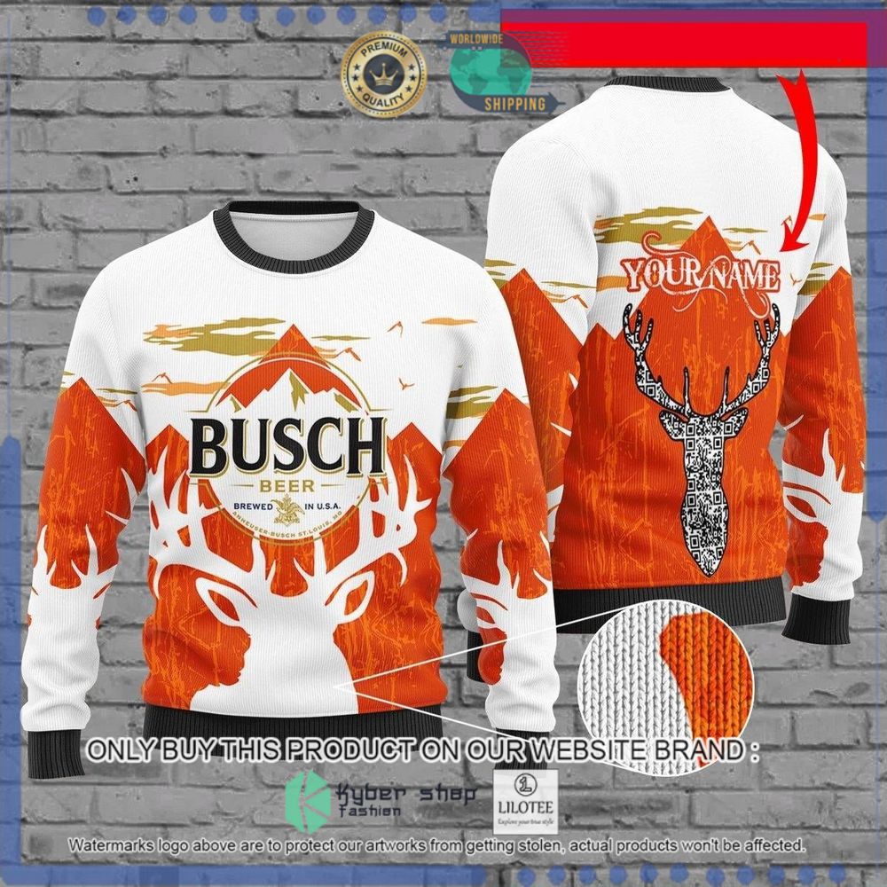busch beer brewed in usa your name christmas sweater 1 56377