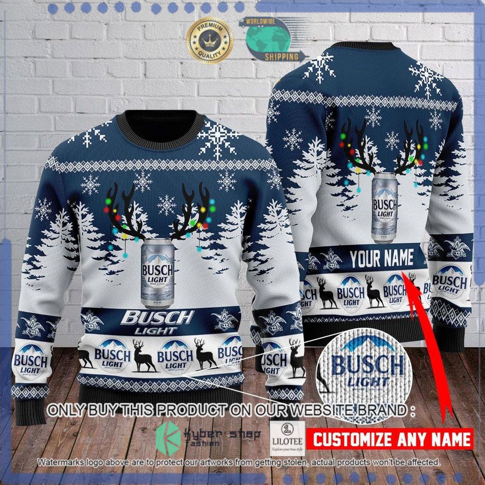 busch light white navy your name christmas sweater 1 83687