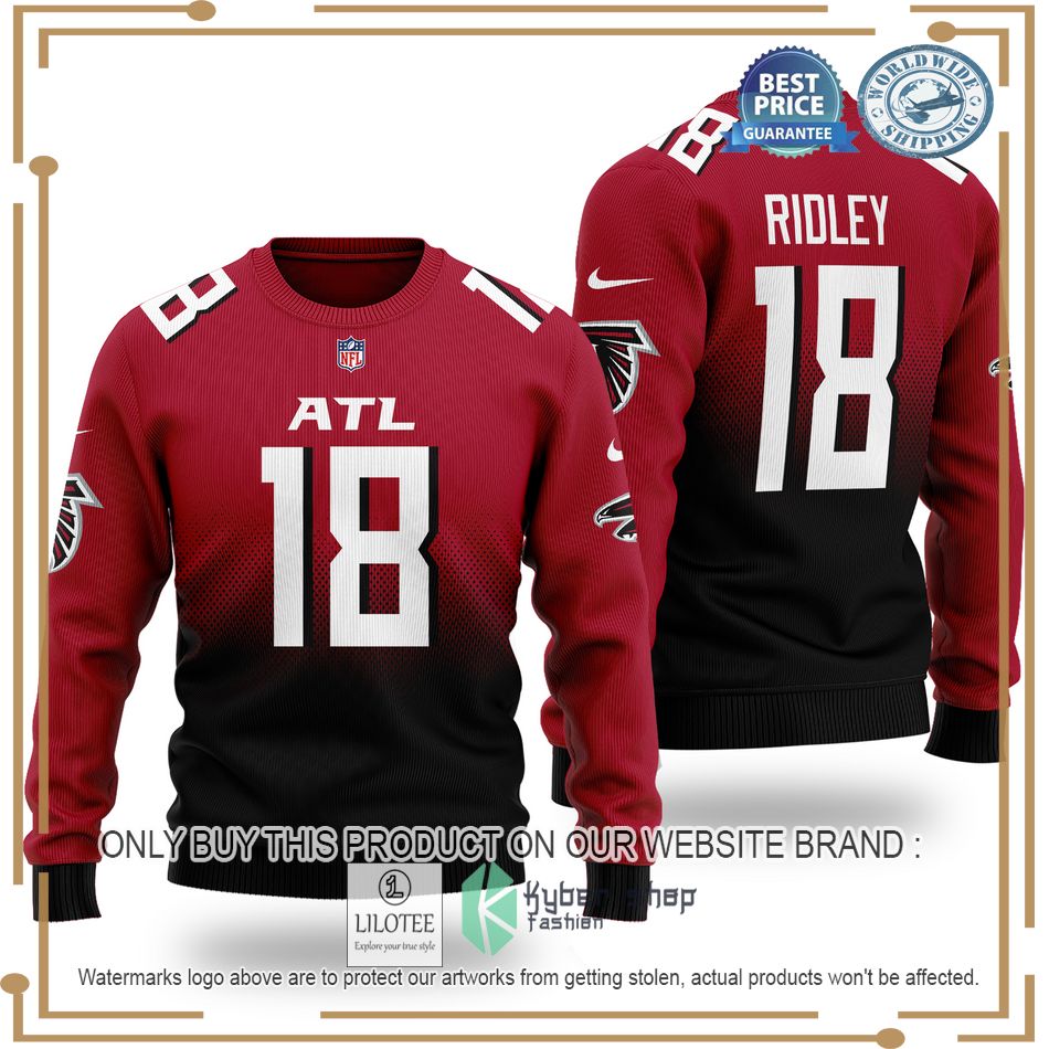 calvin ridley 18 atlanta falcons nfl red black wool sweater 1 91699
