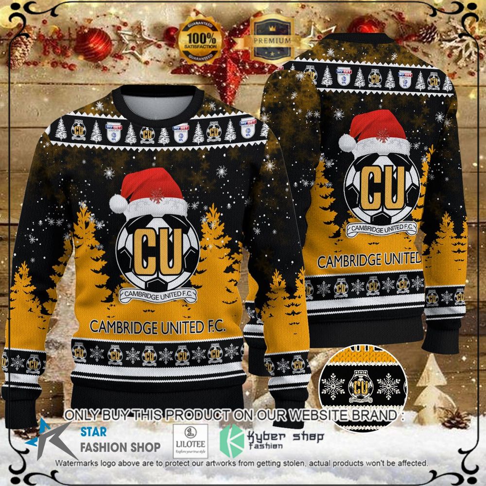 cambridge united f c yellow black christmas sweater 1 66421