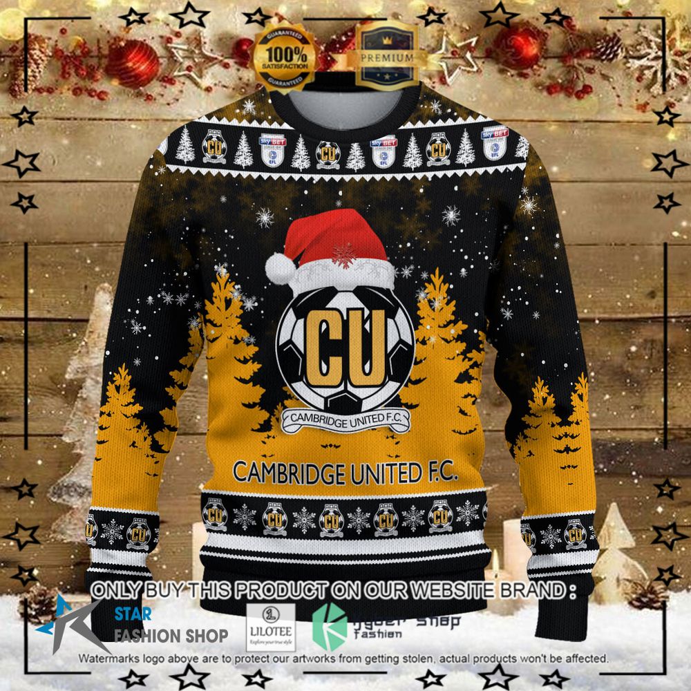 cambridge united f c yellow black christmas sweater 1 86690