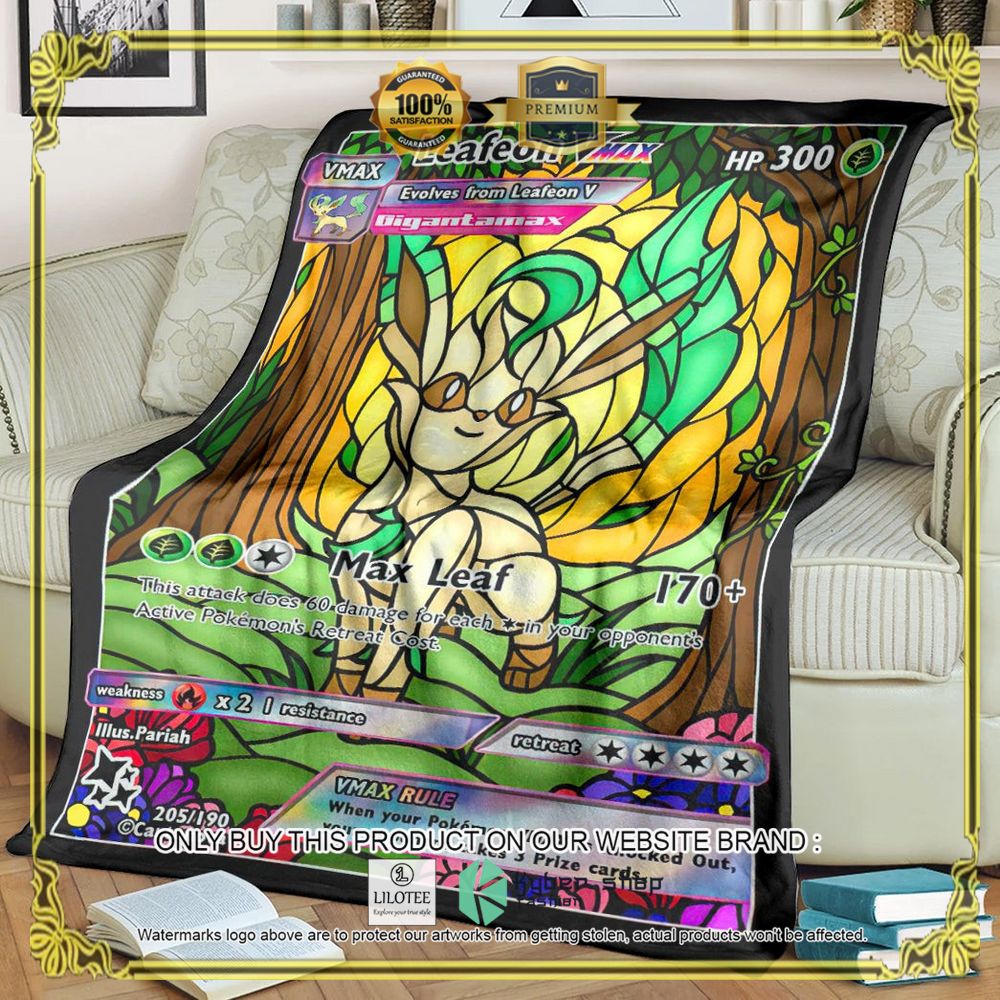 Card Leafeon Hybrid Vmax Stain Glass Anime Pokemon Blanket - LIMITED EDITION 7