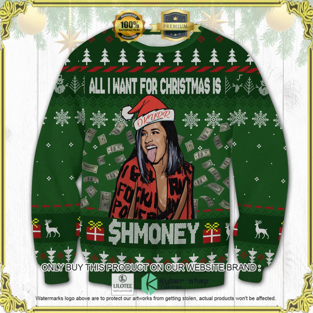cardi b i want for christmas is shmoney ugly sweater 1 51466