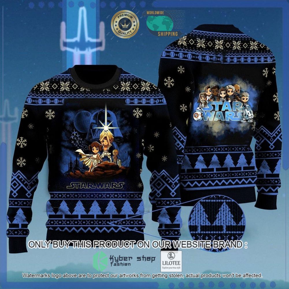 cartoon star wars characters black blue christmas sweater 1 31077
