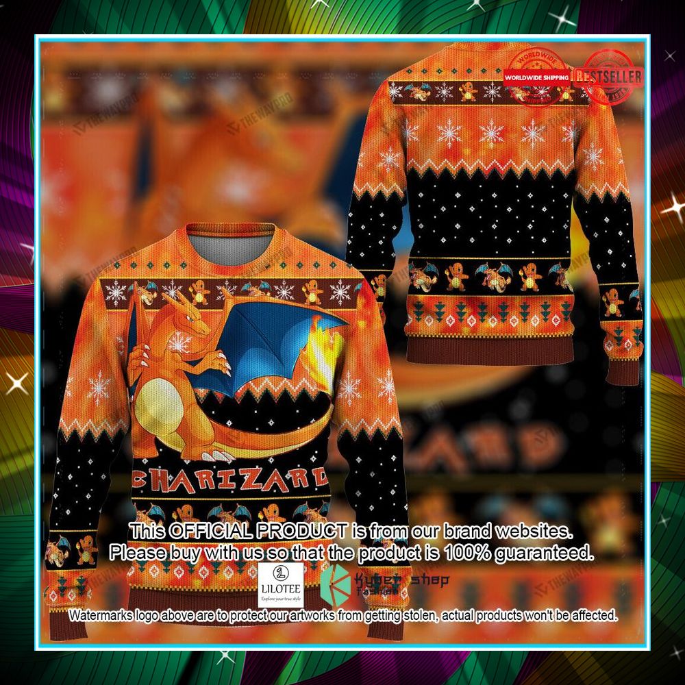charizard black orange christmas sweater 1 363