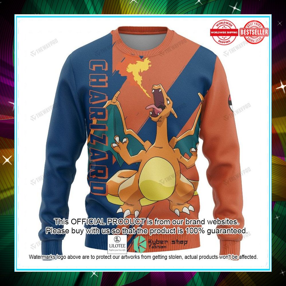 charizard fire blue orange christmas sweater 1 60