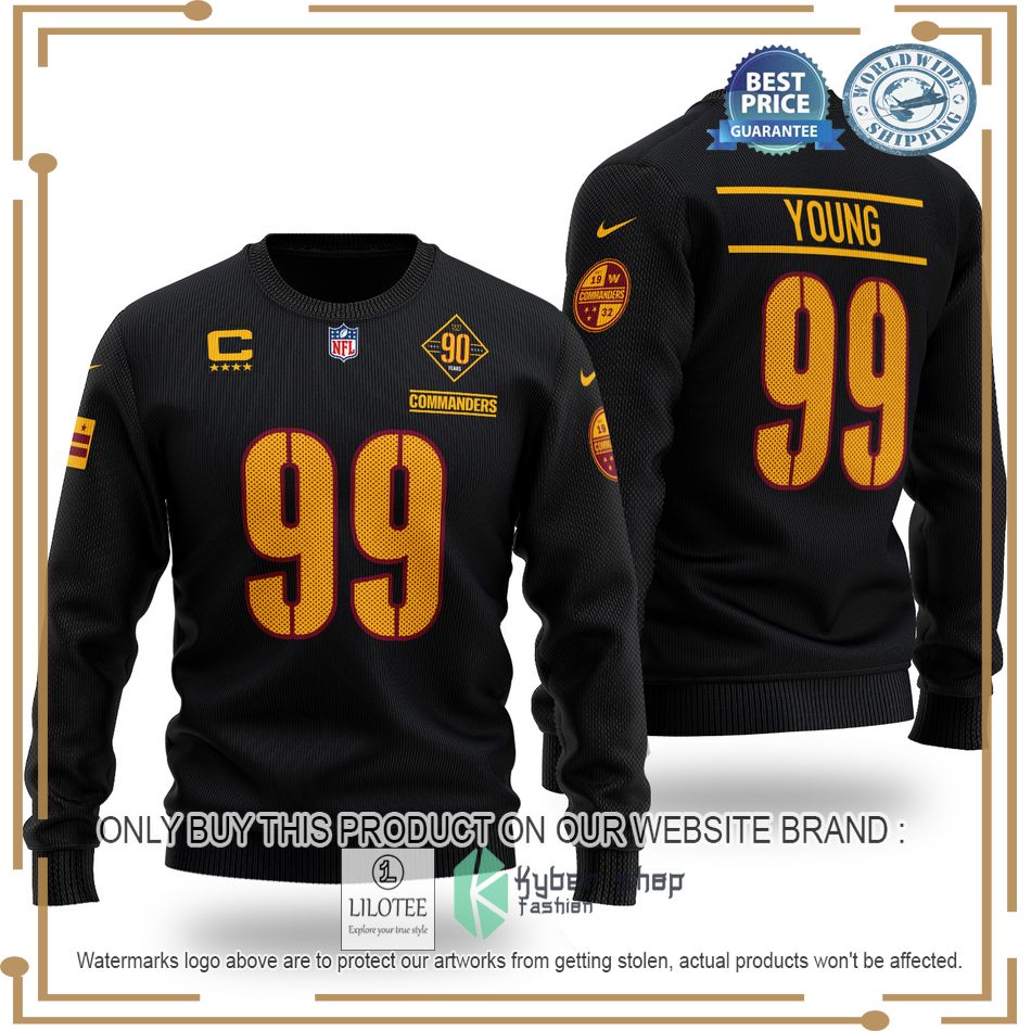 chase young 99 washington redskins 90 years nfl black wool sweater 1 39407