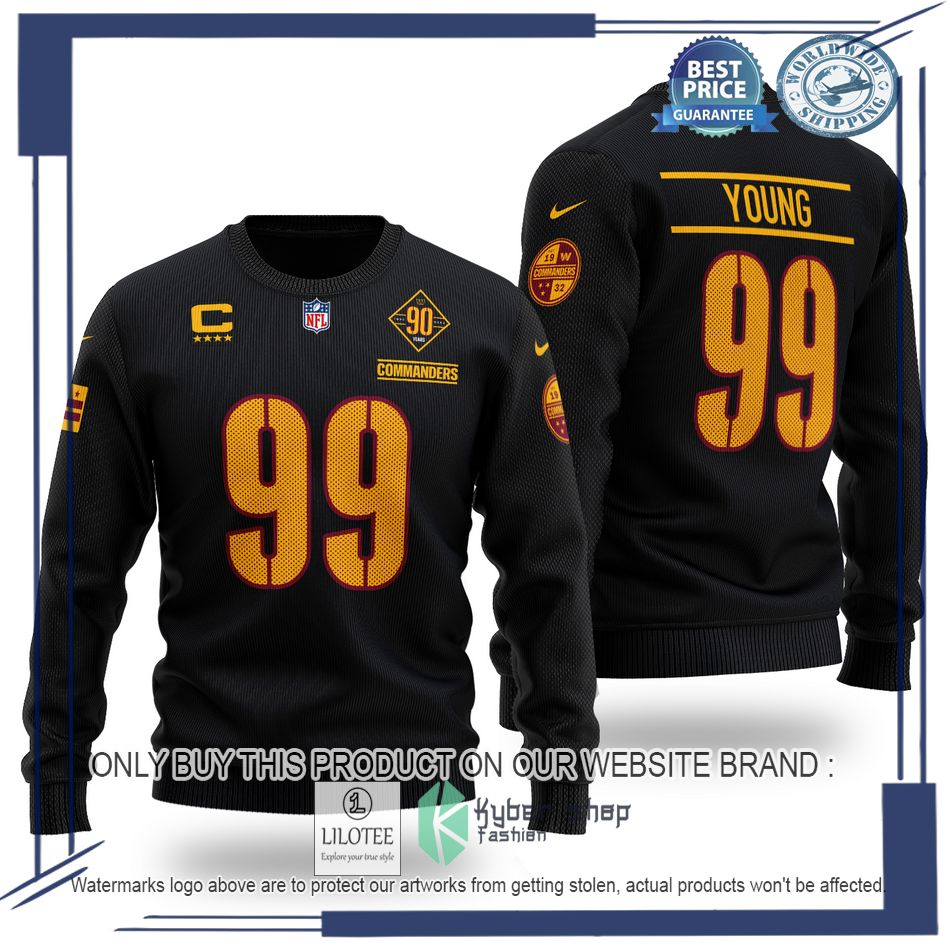 chase young 99 washington redskins 90 years nfl black wool sweater 1 72331