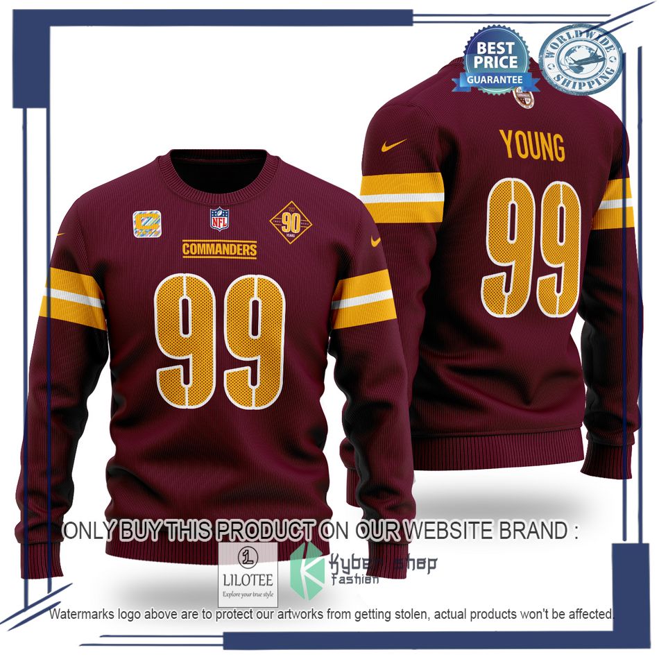 chase young 99 washington redskins nfl 90 years wool sweater 1 54642