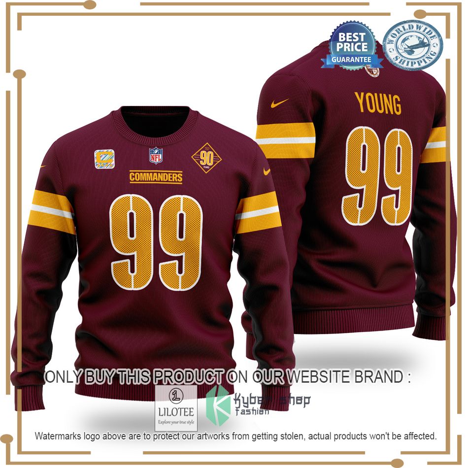 chase young 99 washington redskins nfl 90 years wool sweater 1 87772