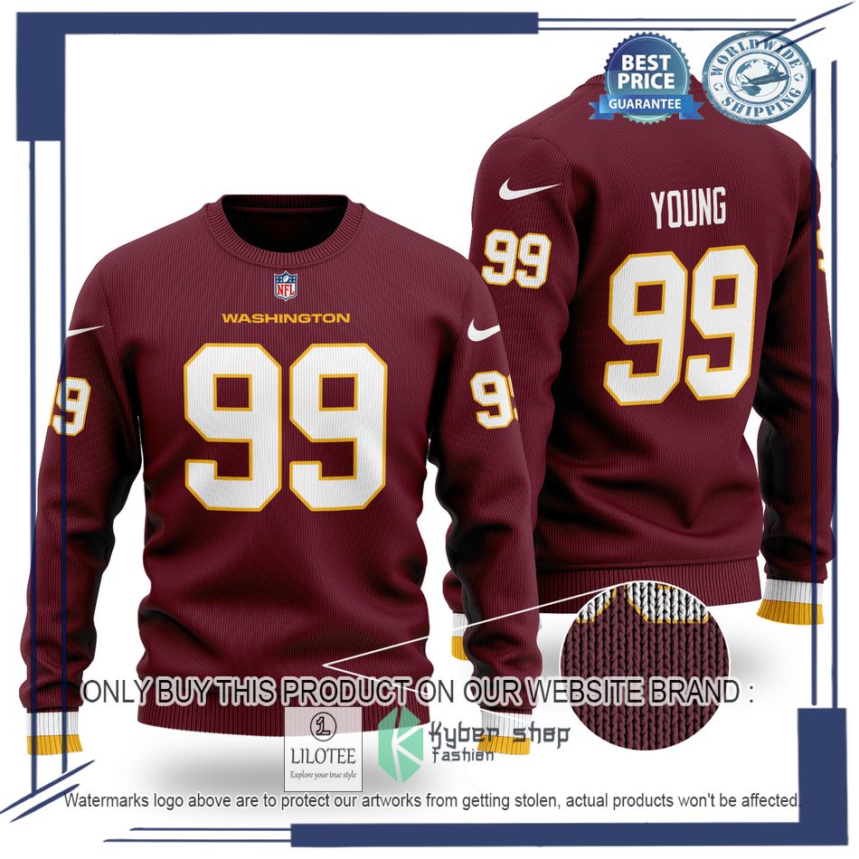 chase young 99 washington redskins nfl dark red wool sweater 1 41047