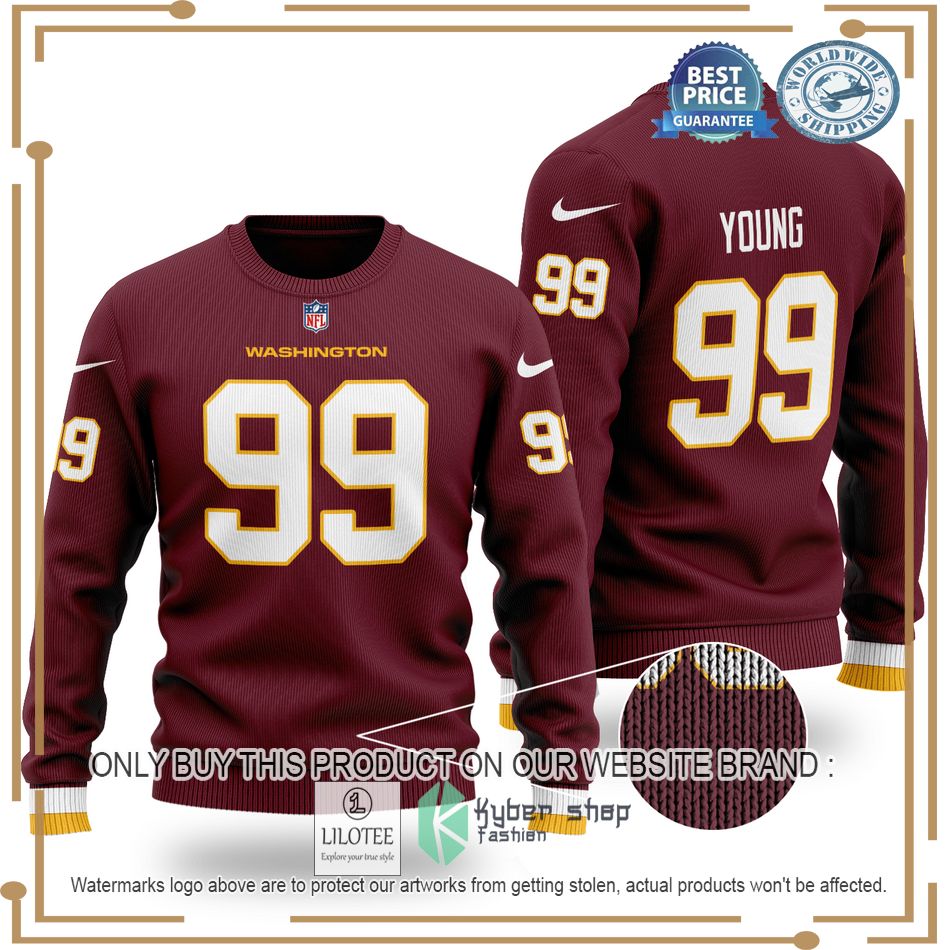 chase young 99 washington redskins nfl dark red wool sweater 1 90713