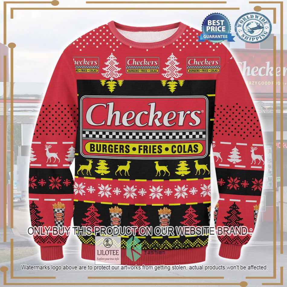 checkers burgers fries colas ugly christmas sweater 1 29698