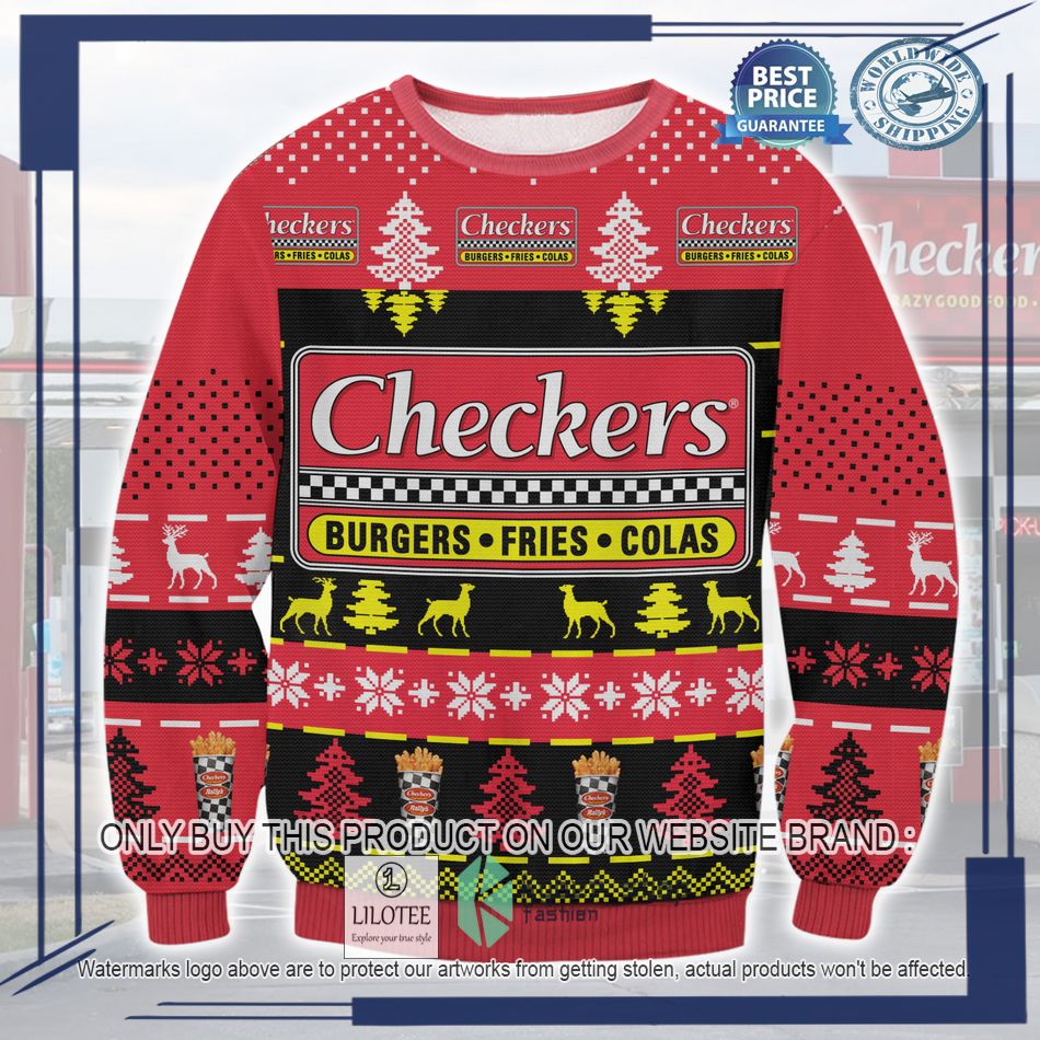 checkers burgers fries colas ugly christmas sweater 1 66698