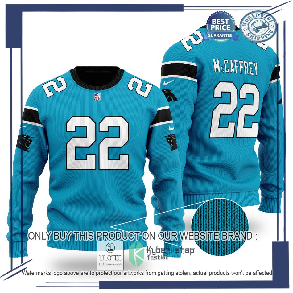 christian mccaffrey 22 carolina panthers nfl blue wool sweater 1 65649