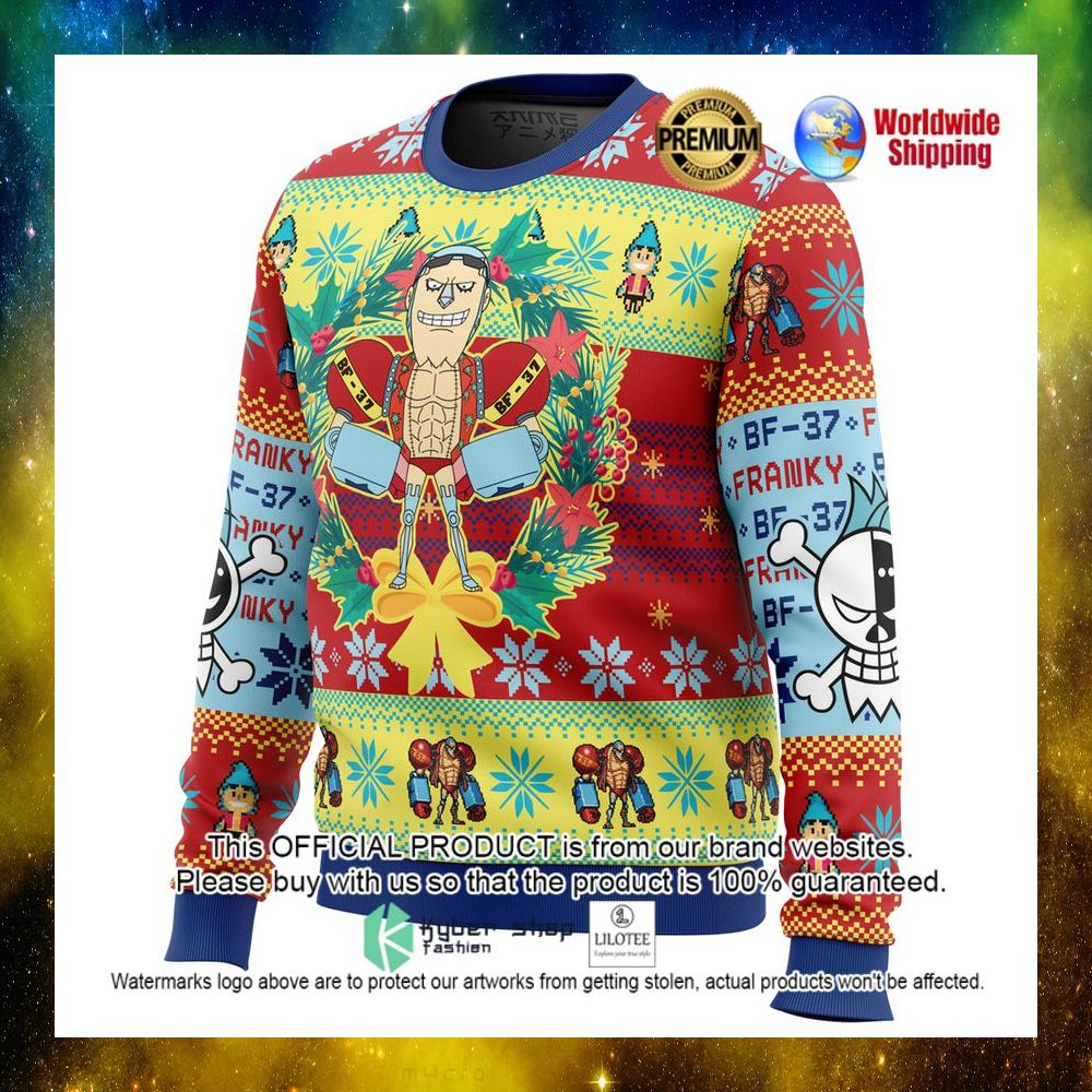 christmas franky one piece anime christmas sweater 1 46